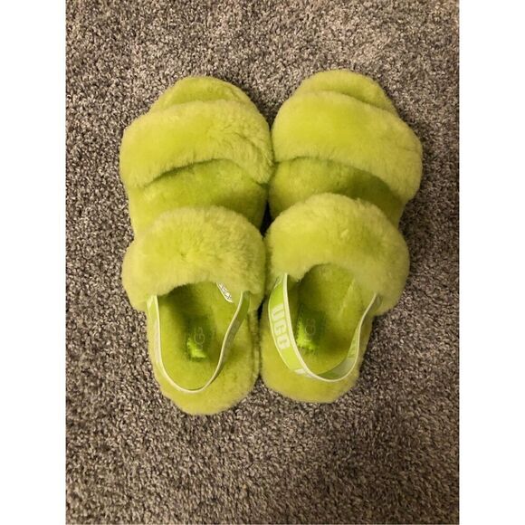 UGG oh yeah fluffy Slide Slipper Sandals Women’s Neon Green Size 5 - Picture 3 of 5